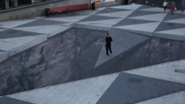 Да скочиш в пропастта- арт илюзия на улица в Стокхолм, за да провокира пешеходците.
