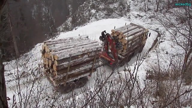 Камион с дърва се справя перфектно с остър завой