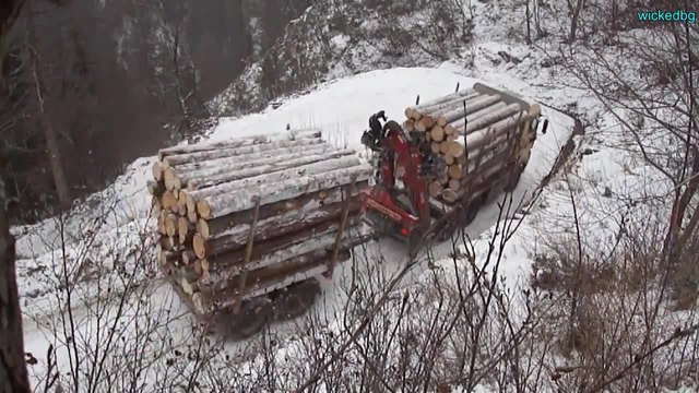 Шофьор на камион с дърва се справя перфектно с остър завой