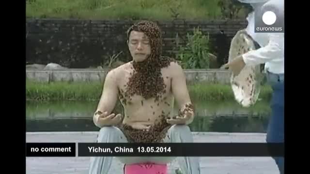 Китаец чупи Гинес рекорд за най-дълго време покрит с пчели