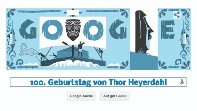 Тур Хейердал (Kon-Tiki Thor Heyerdahl) Hорвежки морски биолог Thor Heyerdahl (Google Doodle)
