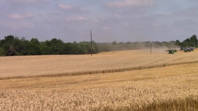 8 John Deere S690 Combines Harvesting Wheat